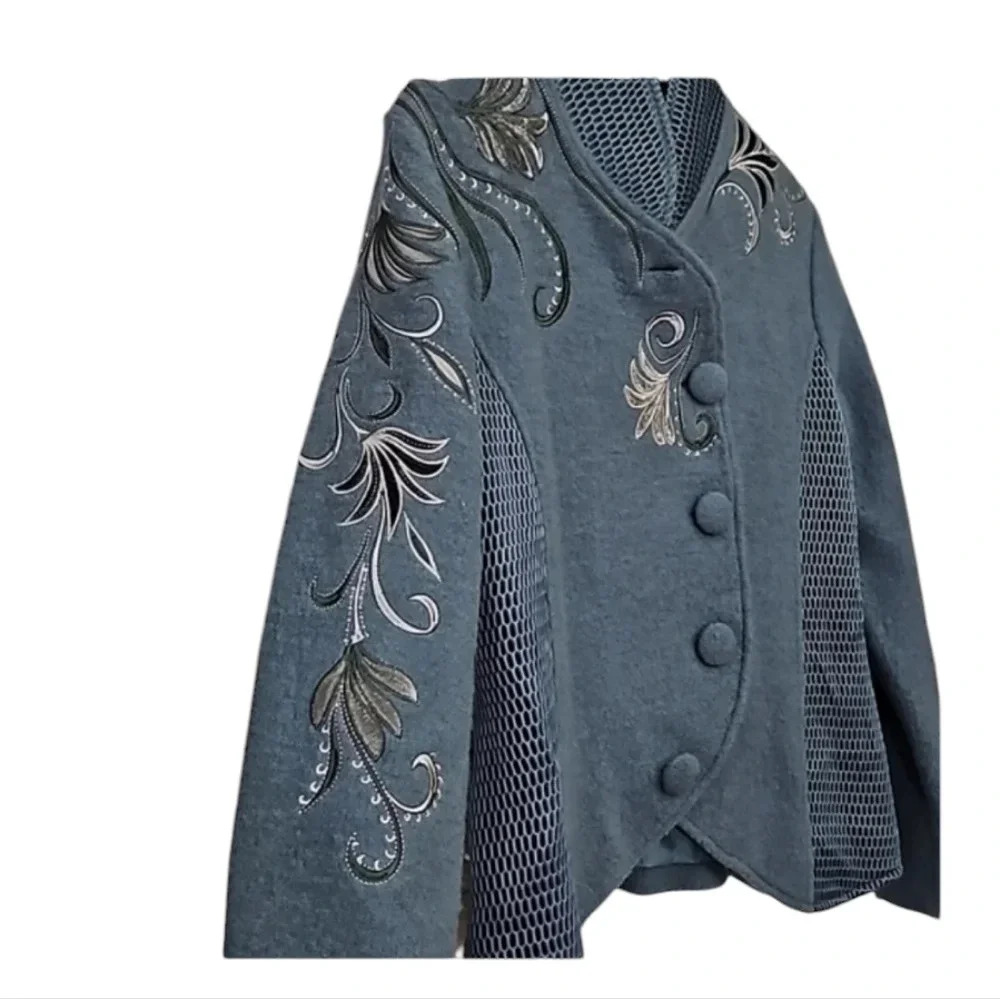 Carson Wool Quiet Luxury Bohemian Whimsical Embroidered Jacket Size SP - Picture 4 of 9